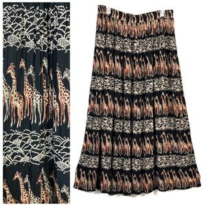 Vintage Stonebridge Giraffe Safari Black and Brown Maxi Crinkle Skirt